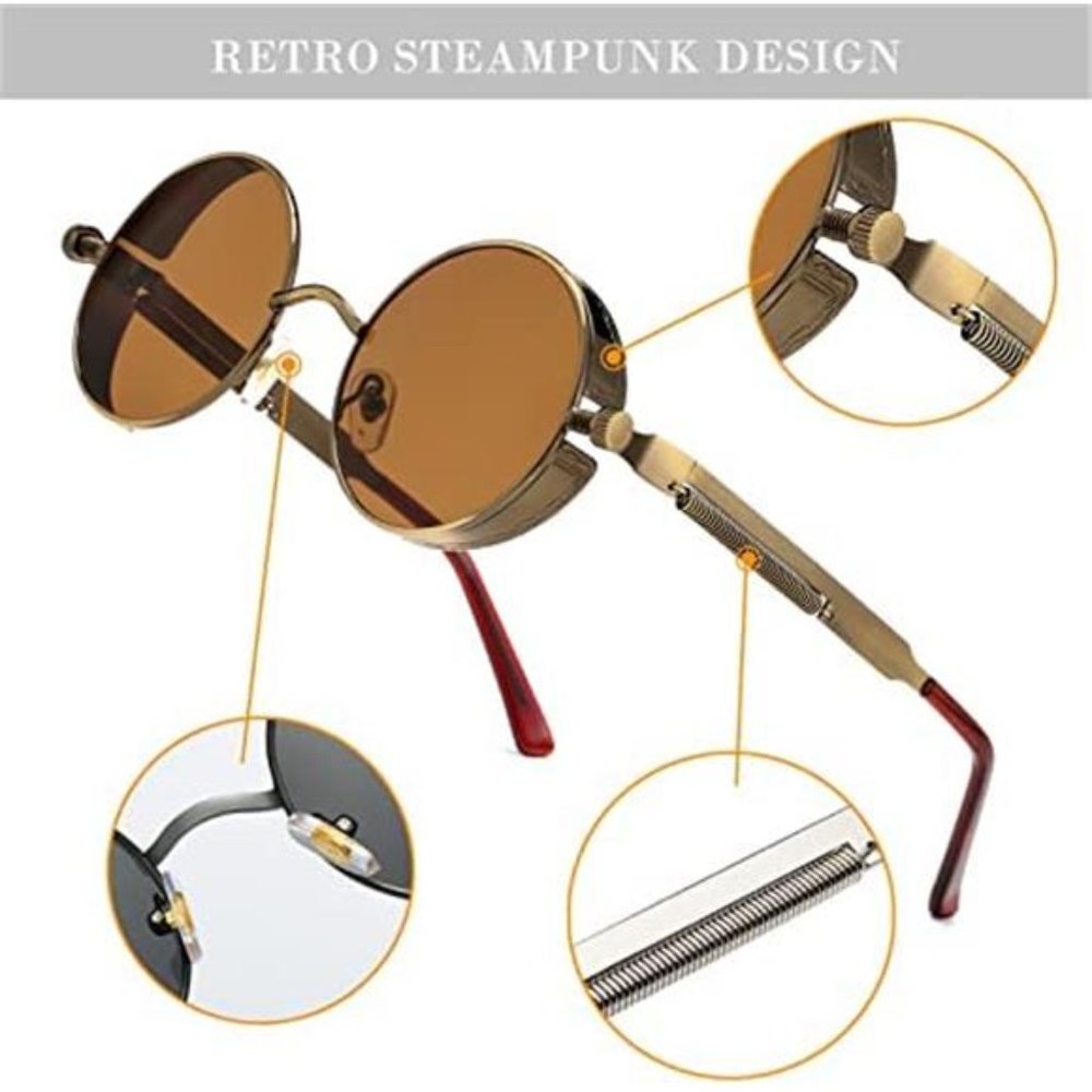 Round Steampunk Sunglasses for Women - Retro Metal Frames and UV Protection - Picture 3 of 5